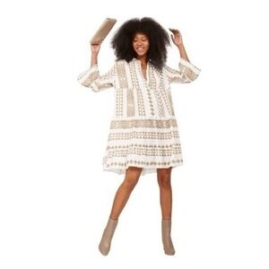 Silk and Salt The Perfect Sundress White Khaki Knit Tribal Print Mini Dress XS
